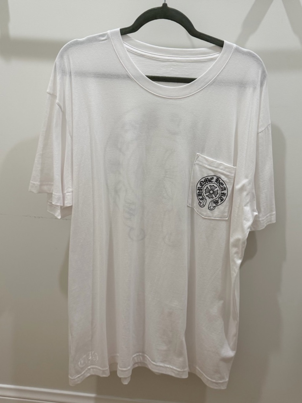 Chrome Hearts White Short-Sleeve Pocket Tee with Black Logo